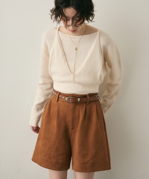 Trish（トリッシュ）の「天竺編みプルオーバー+ビスチェセット（ニット/セーター・レディース・ホワイト/ブラウン・MEDIUM）」の6枚目の写真