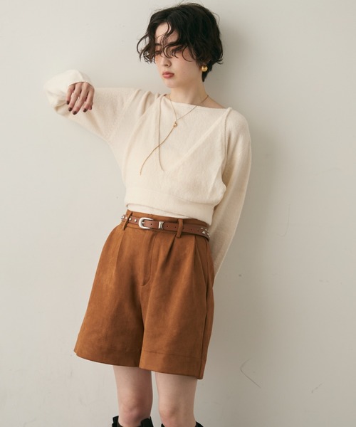 Trish（トリッシュ）の「天竺編みプルオーバー+ビスチェセット（ニット/セーター・レディース・ホワイト/ブラウン・MEDIUM）」の9枚目の写真