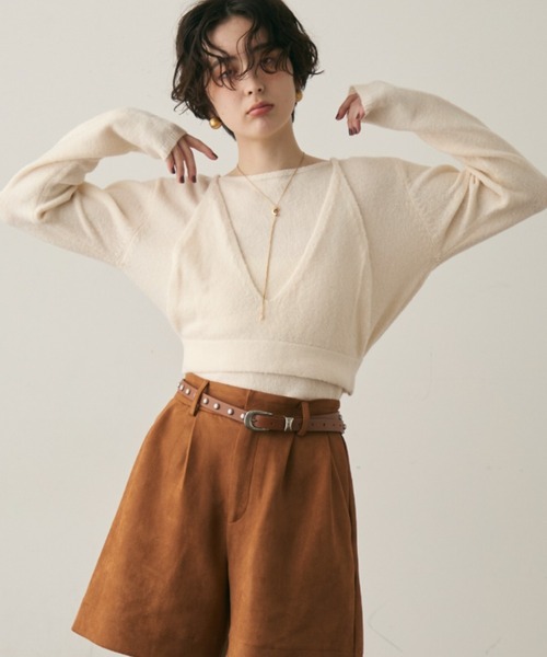 Trish（トリッシュ）の「天竺編みプルオーバー+ビスチェセット（ニット/セーター・レディース・ホワイト/ブラウン・MEDIUM）」の11枚目の写真