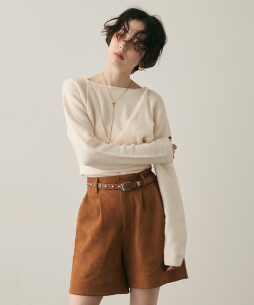 Trish（トリッシュ）の「天竺編みプルオーバー+ビスチェセット（ニット/セーター・レディース・ホワイト/ブラウン・MEDIUM）」の10枚目の写真