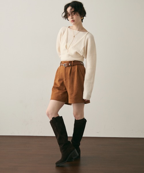 Trish（トリッシュ）の「天竺編みプルオーバー+ビスチェセット（ニット/セーター・レディース・ホワイト/ブラウン・MEDIUM）」の14枚目の写真