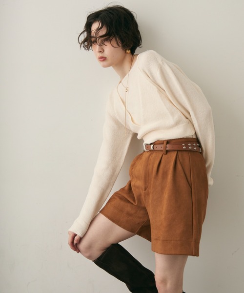 Trish（トリッシュ）の「天竺編みプルオーバー+ビスチェセット（ニット/セーター・レディース・ホワイト/ブラウン・MEDIUM）」の4枚目の写真