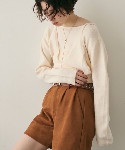 Trish（トリッシュ）の「天竺編みプルオーバー+ビスチェセット（ニット/セーター・レディース・ホワイト/ブラウン・MEDIUM）」の8枚目の写真