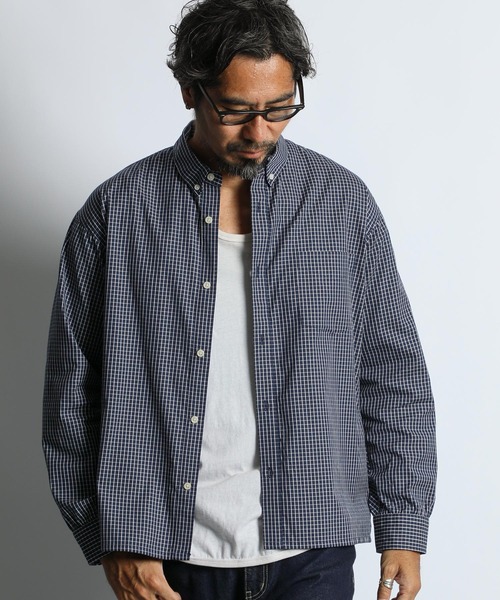 The DUFFER of ST.GEORGE（ザダファーオブセントジョージ）の「OXFORD TATTERSALL BOX SHIRT：オックス タッターソール ボックスシルエットシャツ（シャツ/ブラウス・メンズ・ネイビー/ホワイト・X-LARGE/LARGE/MEDIUM）」の10枚目の写真