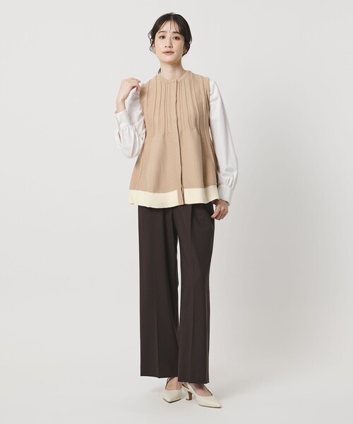 ケーブル ペプラム ノースリーブ ニット ベスト ‐ウォッシャブル