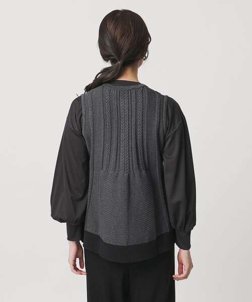 ケーブル ペプラム ノースリーブ ニット ベスト ‐ウォッシャブル