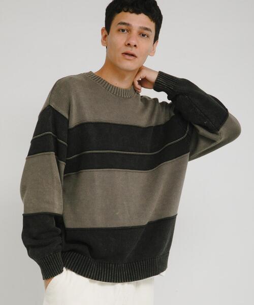 URBAN RESEARCH Sonny Label(アーバンリサーチサニーレーベル)の「ピグメントパネルボーダーニット(ニット/セーター・メンズ・ブラック/ネイビー・MEDIUM/LARGE)」の2枚目の写真