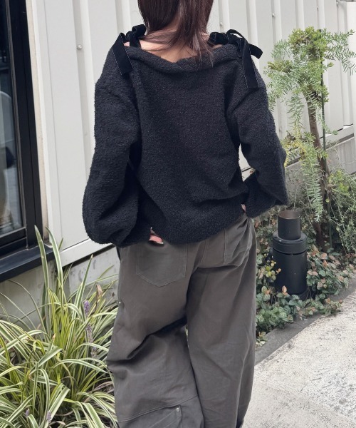 nemne store(ネンネストア)の「肩リボンカーディガン(カーディガン/ボレロ・レディース・ブラック/アイボリー・フリー)」の5枚目の写真