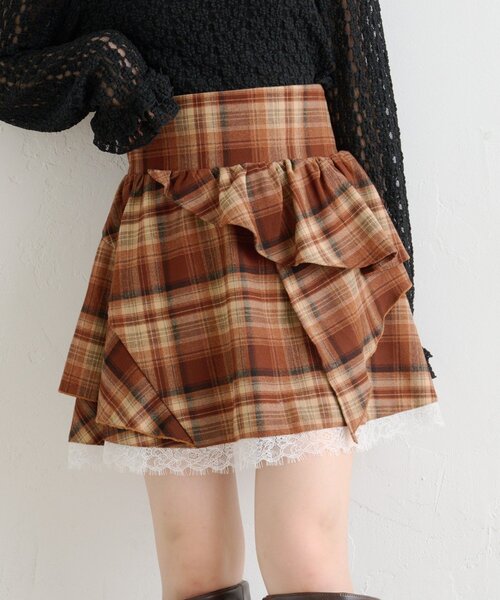 w closet（ダブルクローゼット）の「アシメティアードミニスカート（スカート・レディース・ブラック/オフホワイト/ネイビー/ブラウン・FREE）」の4枚目の写真