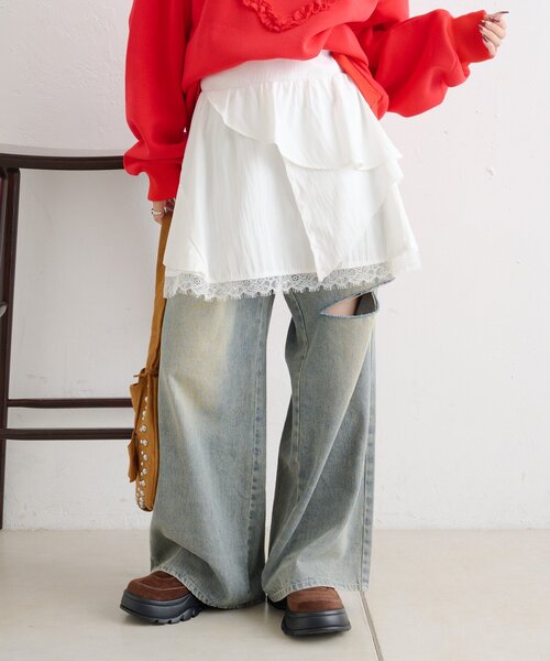 w closet（ダブルクローゼット）の「アシメティアードミニスカート（スカート・レディース・ブラック/オフホワイト/ネイビー/ブラウン・FREE）」の5枚目の写真