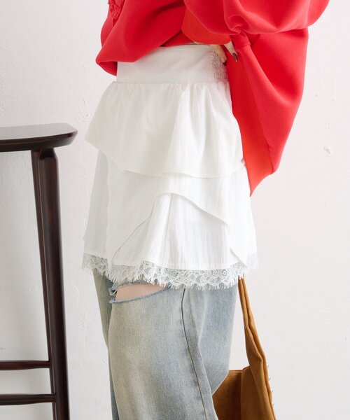 w closet（ダブルクローゼット）の「アシメティアードミニスカート（スカート・レディース・ブラック/オフホワイト/ネイビー/ブラウン・FREE）」の6枚目の写真