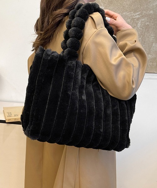 Miniministore(ミニミニストア)の「トートバッグ 秋冬 ファーバッグ 大容量(トートバッグ・レディース・ホワイト/ブラック/ベージュ/モカ・FREE)」の7枚目の写真