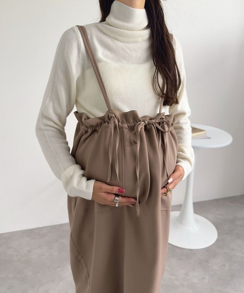 mamaレタス ] ショルダーリボン付きウエスト調整デザインスカート