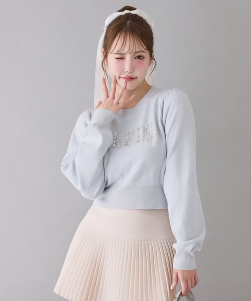 one after another NICE CLAUP(ワンアフターアナザーナイスクラップ)の「ビジューロゴニット(ニット/セーター・レディース・アイボリー/サックスブルー/ブラック/ブラウン・FREE)」の4枚目の写真