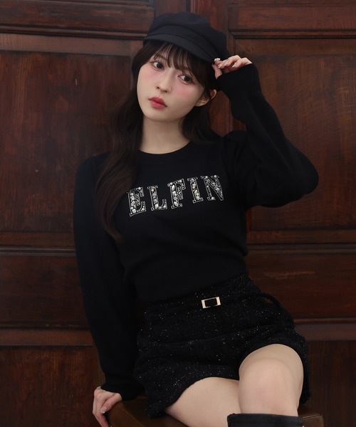 one after another NICE CLAUP(ワンアフターアナザーナイスクラップ)の「ビジューロゴニット(ニット/セーター・レディース・アイボリー/サックスブルー/ブラック/ブラウン・FREE)」の1枚目の写真