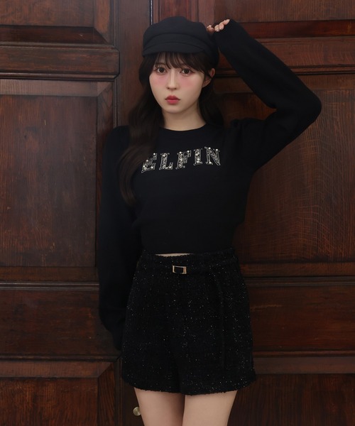 one after another NICE CLAUP(ワンアフターアナザーナイスクラップ)の「ビジューロゴニット(ニット/セーター・レディース・アイボリー/サックスブルー/ブラック/ブラウン・FREE)」の6枚目の写真