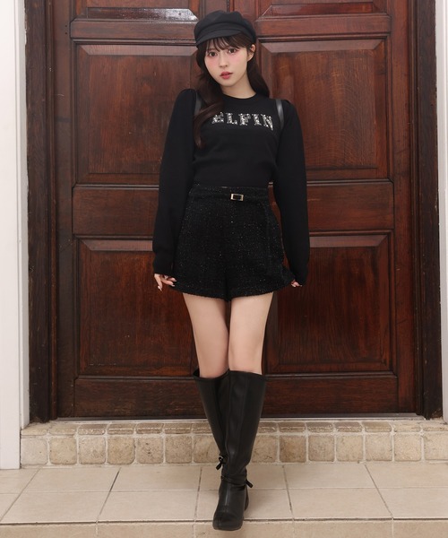 one after another NICE CLAUP(ワンアフターアナザーナイスクラップ)の「ビジューロゴニット(ニット/セーター・レディース・アイボリー/サックスブルー/ブラック/ブラウン・FREE)」の7枚目の写真
