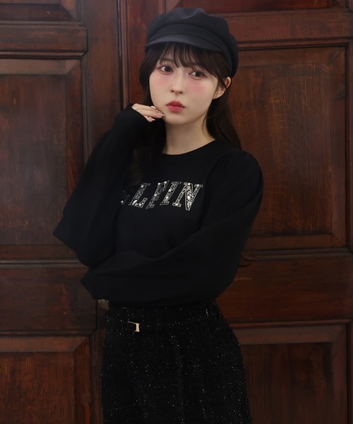one after another NICE CLAUP(ワンアフターアナザーナイスクラップ)の「ビジューロゴニット(ニット/セーター・レディース・アイボリー/サックスブルー/ブラック/ブラウン・FREE)」の5枚目の写真