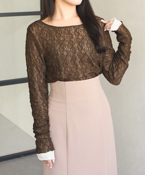 MISCH MASCH(ミッシュマッシュ)の「WEB限定 リバーシブル配色レーストップス(Tシャツ/カットソー・レディース・ブラウン系/ホワイト×ブラック・フリ-)」の5枚目の写真