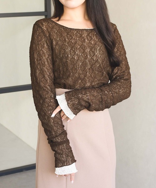 MISCH MASCH(ミッシュマッシュ)の「WEB限定 リバーシブル配色レーストップス(Tシャツ/カットソー・レディース・ブラウン系/ホワイト×ブラック・フリ-)」の6枚目の写真