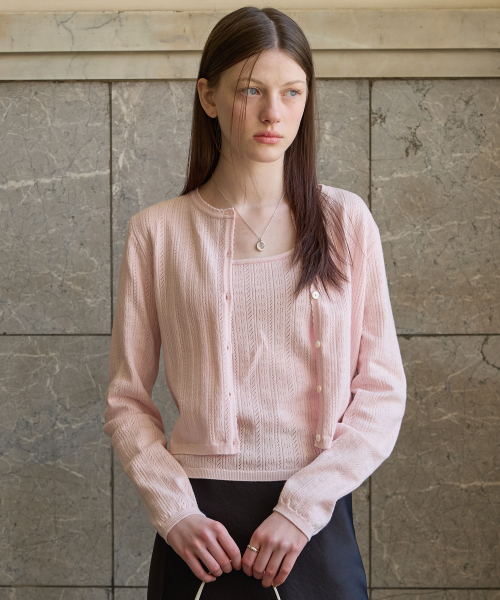 TTUDEMENT（トュードメント）の「EYELET CARDIGAN SET-UP LIGHT PINK（カーディガン/ボレロ・レディース・その他・FREE）」の2枚目の写真