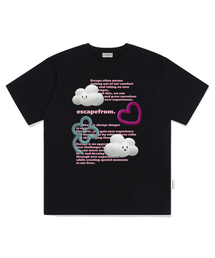 ピンク3Dクラウドプリントオーバーサイズ半袖Tシャツブラック