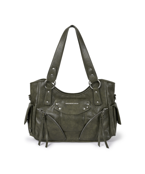 IUGAMAKARAS（イウガマカラス）の「Studded Leather Shoulder Bag (Khaki)（ショルダーバッグ・レディース・その他・FREE）」の9枚目の写真