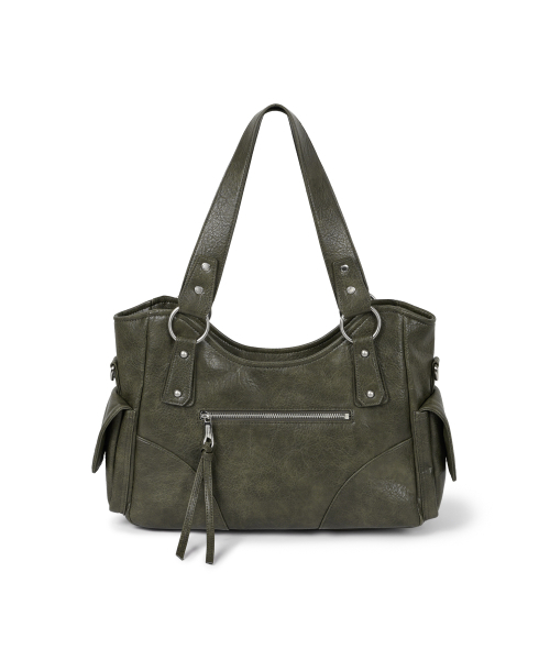 IUGAMAKARAS（イウガマカラス）の「Studded Leather Shoulder Bag (Khaki)（ショルダーバッグ・レディース・その他・FREE）」の10枚目の写真