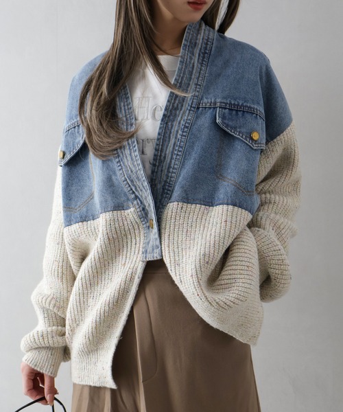 セール】デニム切替ニットカーディガン（カーディガン/ボレロ）｜SpRay