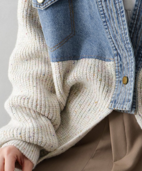 SpRay（スプレイ）の「デニム切替ニットカーディガン（カーディガン/ボレロ・レディース・モカ/オフホワイト/チャコールグレー・FREE）」の22枚目の写真
