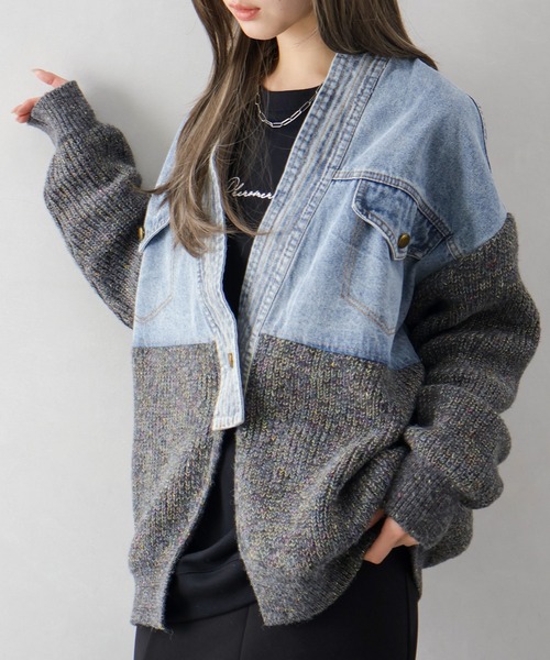 SpRay（スプレイ）の「デニム切替ニットカーディガン（カーディガン/ボレロ・レディース・モカ/オフホワイト/チャコールグレー・FREE）」の17枚目の写真