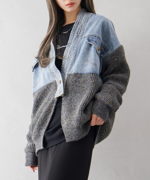 SpRay（スプレイ）の「デニム切替ニットカーディガン（カーディガン/ボレロ・レディース・モカ/オフホワイト/チャコールグレー・FREE）」の18枚目の写真