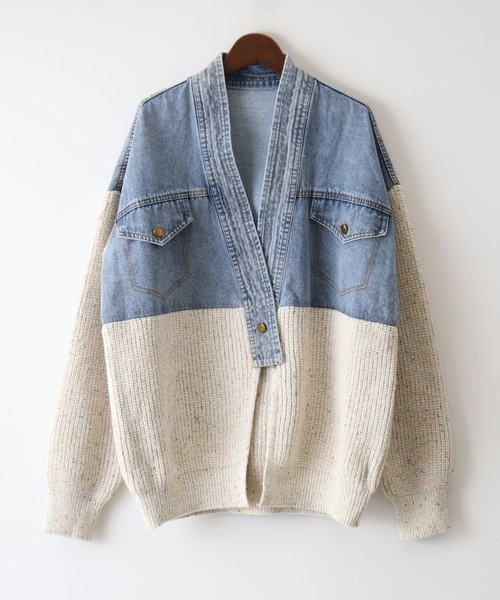 SpRay（スプレイ）の「デニム切替ニットカーディガン（カーディガン/ボレロ・レディース・モカ/オフホワイト/チャコールグレー・FREE）」の19枚目の写真