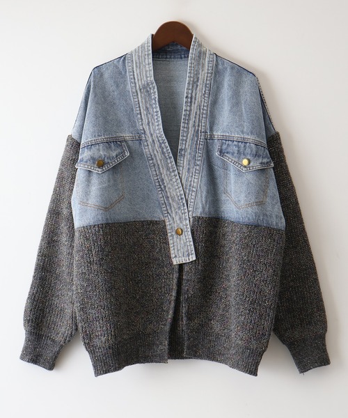 SpRay（スプレイ）の「デニム切替ニットカーディガン（カーディガン/ボレロ・レディース・モカ/オフホワイト/チャコールグレー・FREE）」の20枚目の写真