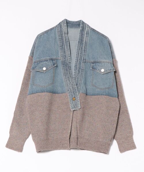 SpRay（スプレイ）の「デニム切替ニットカーディガン（カーディガン/ボレロ・レディース・モカ/オフホワイト/チャコールグレー・FREE）」の6枚目の写真