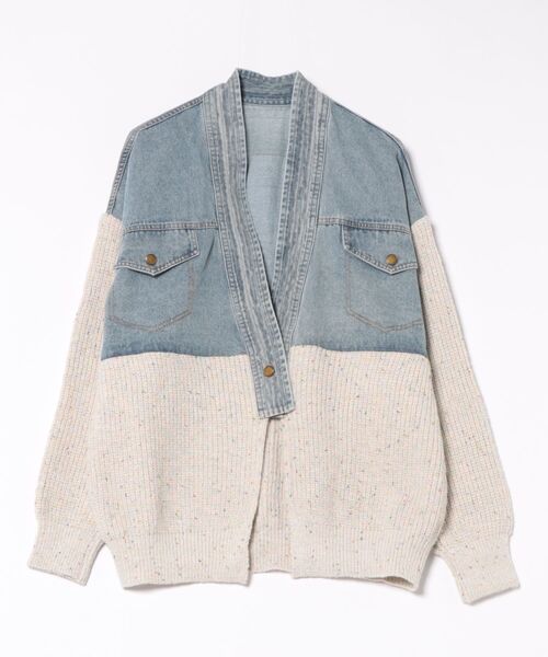 SpRay（スプレイ）の「デニム切替ニットカーディガン（カーディガン/ボレロ・レディース・モカ/オフホワイト/チャコールグレー・FREE）」の7枚目の写真