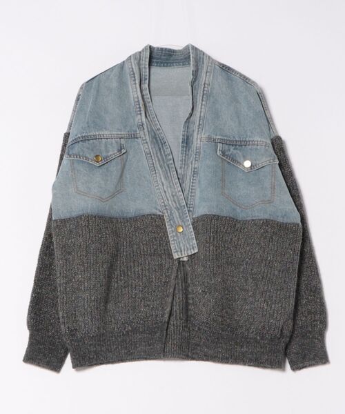 SpRay（スプレイ）の「デニム切替ニットカーディガン（カーディガン/ボレロ・レディース・モカ/オフホワイト/チャコールグレー・FREE）」の8枚目の写真