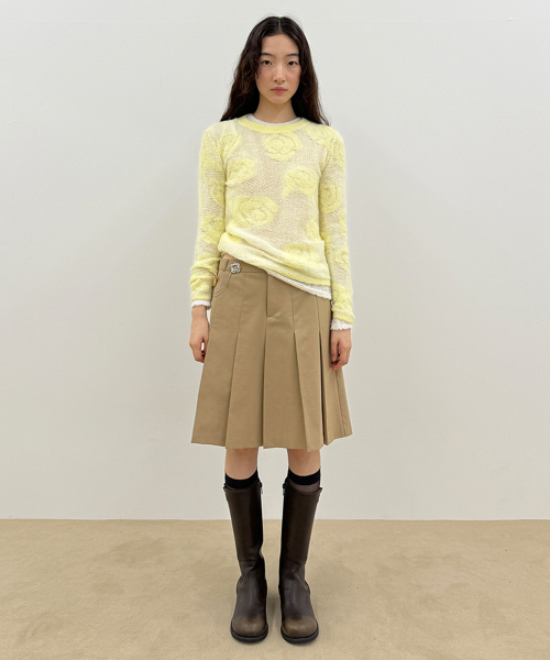 SINOON(シヌーン)の「Sinoon Pleated Midi Skirt (Beige)(スカート・レディース・ベージュ・SMALL)」の1枚目の写真