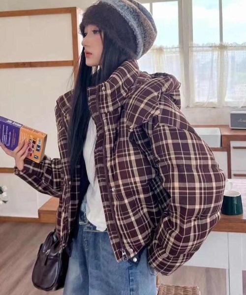 セール】チェック柄ダウンジャケット（ダウンジャケット/コート