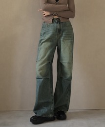 サイドタックデニムワイドパンツ