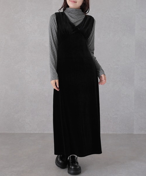 Lace Ladies(レースレディース)の「【2点セット】ドット トップス × Vネック マキシ ワンピース(ワンピース・レディース・グレー・L)」の1枚目の写真