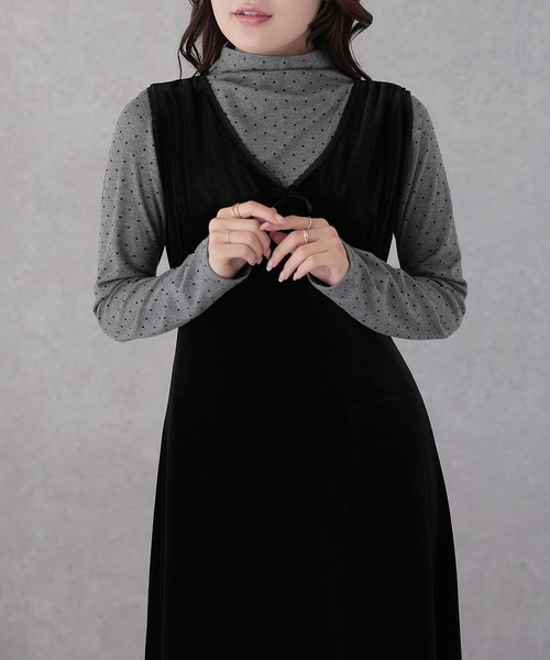 Lace Ladies(レースレディース)の「【2点セット】ドット トップス × Vネック マキシ ワンピース(ワンピース・レディース・グレー・L)」の3枚目の写真