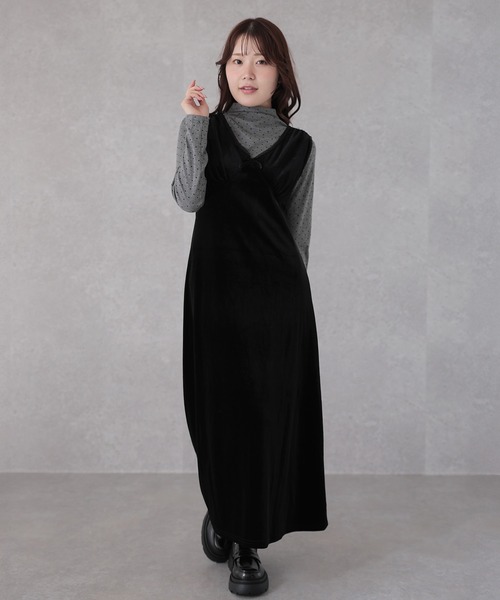 Lace Ladies(レースレディース)の「【2点セット】ドット トップス × Vネック マキシ ワンピース(ワンピース・レディース・グレー・L)」の4枚目の写真
