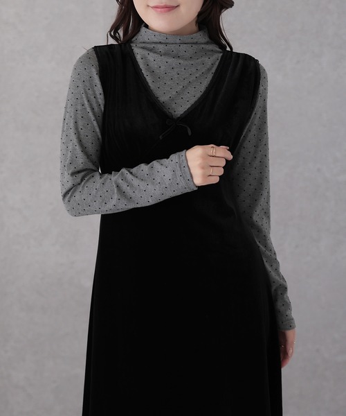 Lace Ladies(レースレディース)の「【2点セット】ドット トップス × Vネック マキシ ワンピース(ワンピース・レディース・グレー・L)」の5枚目の写真