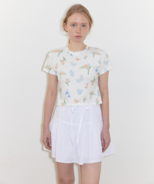 SINOON(シヌーン)の「Multi Flower T-Shirts (Cream)(Tシャツ/カットソー・レディース・アイボリー・FREE)」の1枚目の写真