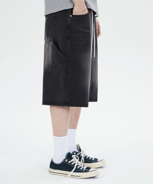 GLW(ジーエルダブリュ)の「バミューダヴィンテージウォッシングカーペンターデニムパンツショーツブラック(その他パンツ・レディース・その他・SMALL/X-LARGE/X-SMALL/MEDIUM/LARGE)」の1枚目の写真