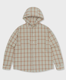 GLW（ジーエルダブリュ）の「オーバーサイズチェックフードシャツベージュ（シャツ/ブラウス）」