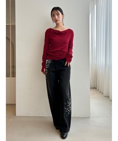 FRAY I.D(フレイアイディー)の「【USAGI ONLINE・ZOZO限定】ドレープオフショルニットトップス/ウォッシャブル・抗ピリング(ニット/セーター・レディース・グレー/アイボリー/ライトブルー/レッド・F)」の11枚目の写真