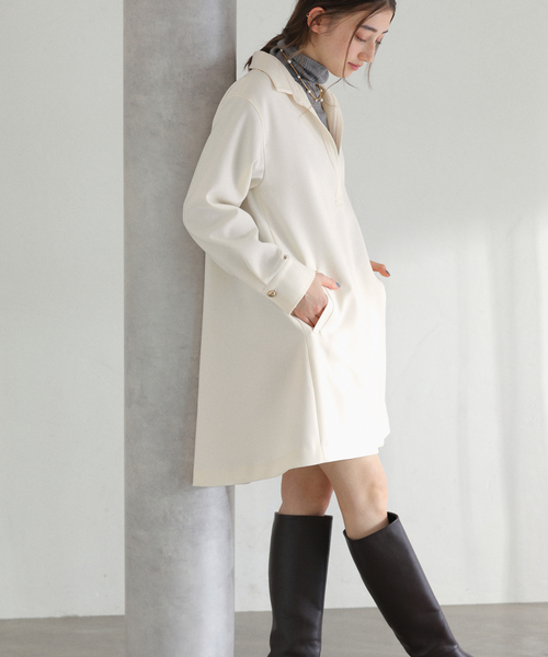 La TOTALITE(ラトータリテ)の「【洗える】スキッパーチュニックワンピース(ワンピース・レディース・ブラック/アイボリー・FREE)」の2枚目の写真