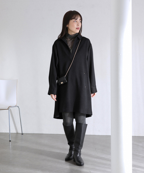 La TOTALITE(ラトータリテ)の「【洗える】スキッパーチュニックワンピース(ワンピース・レディース・ブラック/アイボリー・FREE)」の13枚目の写真